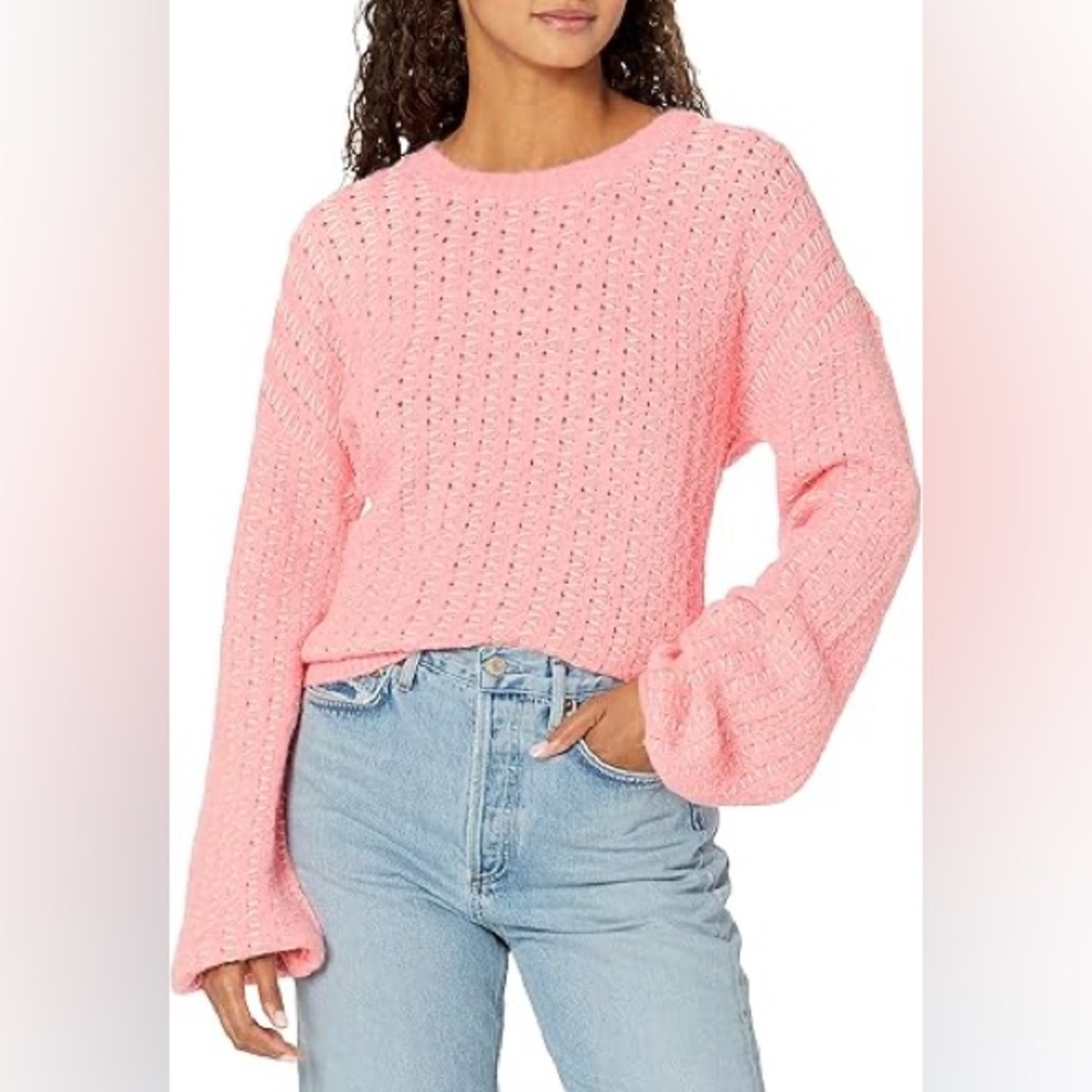For Love & Lemons Cropped Back Sweater, Pink, Size 2X, Will Fit XL, 1X